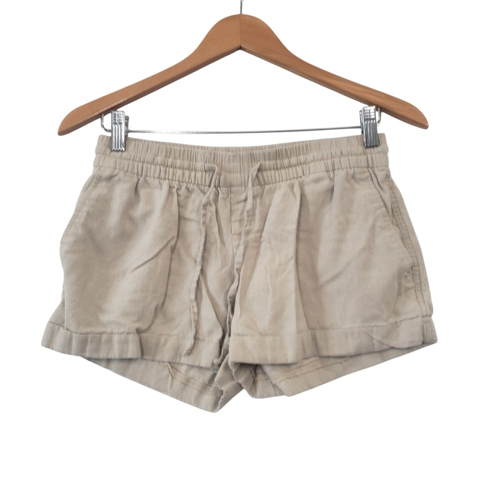 Old Navy Linen Blend Shorts Womens XS Tan Beige Elastic Waist Casual Summer Boho